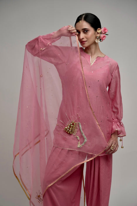 Foot Motif Dupatta - Blush Pink