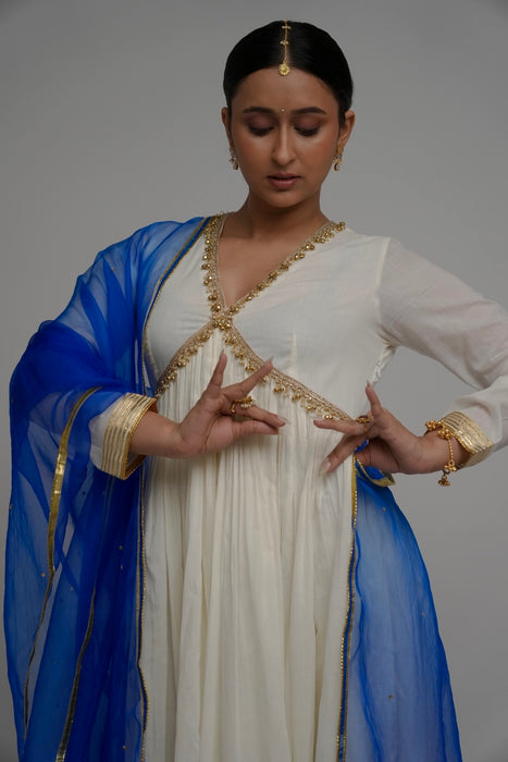 White Blue Nandi - Kurta Set