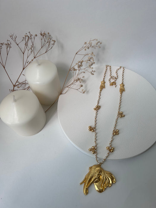 Elephant Pearl Hand Necklace