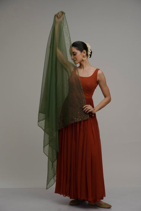 Rust-Green - Anarkali set