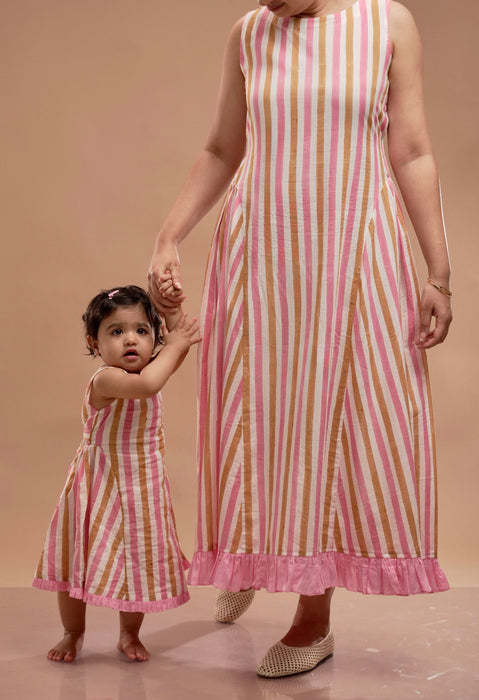 Mama & Mini - Pink Frill Stripes