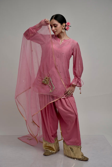 Foot Motif Dupatta - Blush Pink