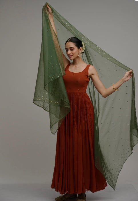 Rust-Green - Anarkali set