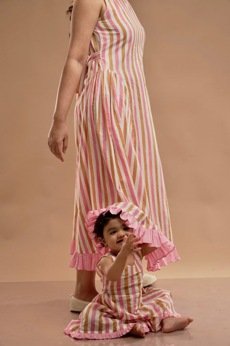 Mama & Mini - Pink Frill Stripes