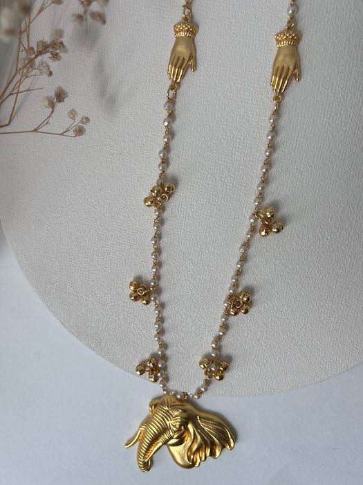 Elephant Pearl Hand Necklace