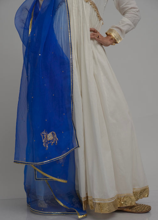 White Blue Nandi - Kurta Set