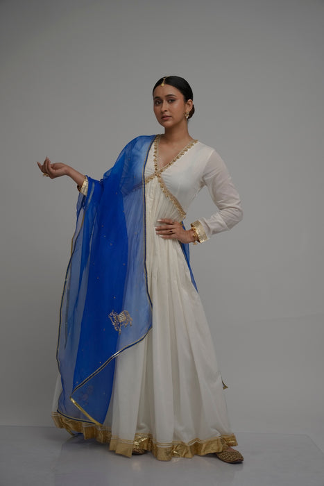 White Blue Nandi - Kurta Set